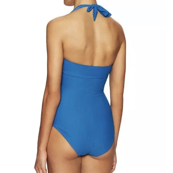 Spanx Halter Swimsuit One Piece Bayside Blue Shaping Slimming Belted Beauty - Picture 16 of 16